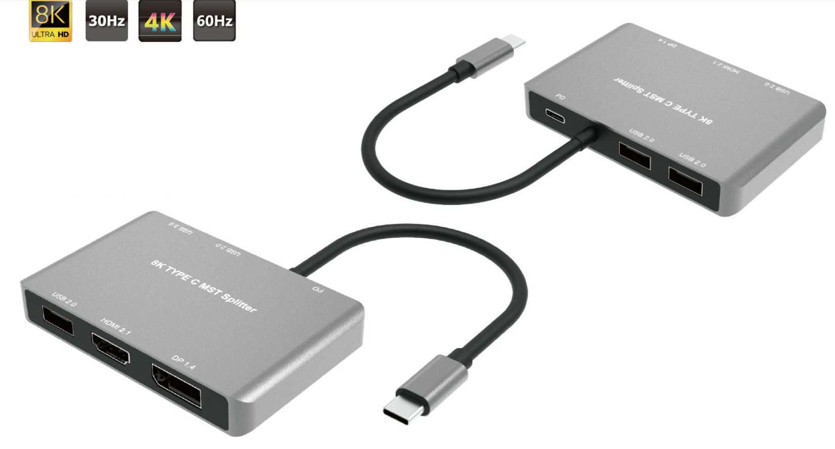 TYPE C TO HDMI2.1 & DP1.4 8K SPLITTER WITH PD